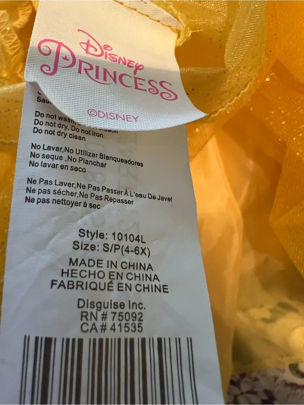 Disney Princess Belle Costume Beauty The Beast Dress Child Size 4/6x Yellow